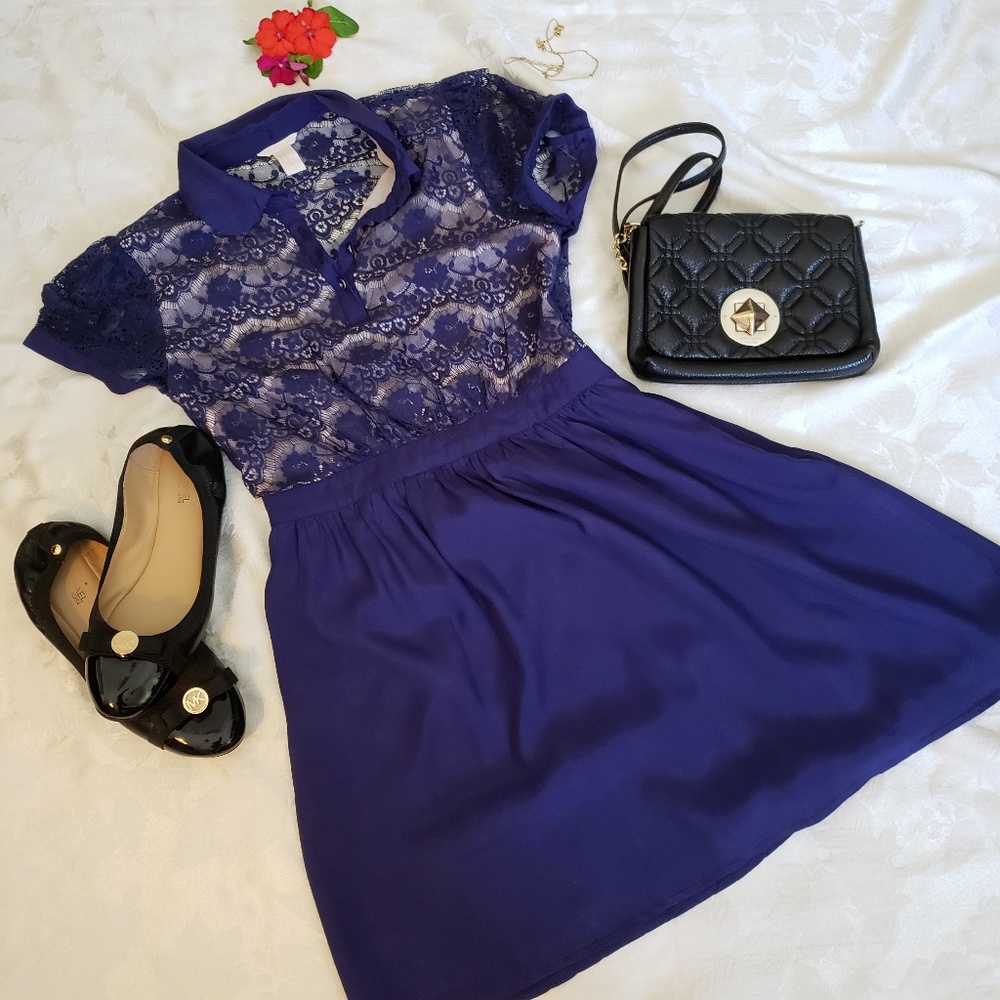 Forever 21 Embroidered Lace Dress Blue